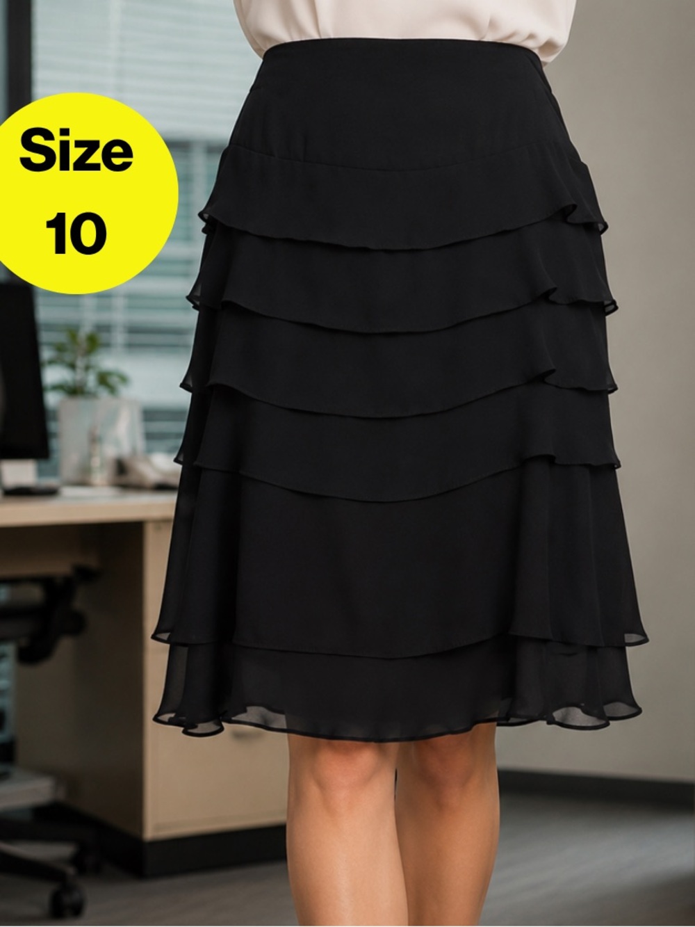 3/for $15 🍒 Elegant Black Tiered Ruffles, Layered Skirt (Women’s Size 10) - Picture 1 of 12